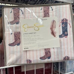 Jessica Simpson Pink and Blue Boot Queen Sheet Set